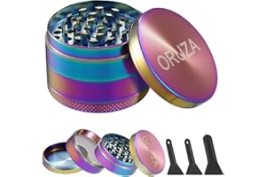 ORUZA Herb Grinder, Aluminium Spice Grinder with Pollen Catcher and Magnetic Top, Portable Grinder for Dry Herb and Spice Multicoloured (50 mm)