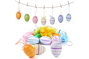 GISELA D Huevos de Pascua para colgar – 24 unidades de huevos de Pascua de plástico, huevos de Pascua, decoración de arbustos de Pascua