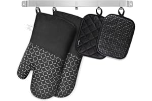 MILcea Guanti da Forno Presine Set di 4 Guanti da Forno Resistenti al Calore, Guanti da Forno Antiscivolo, Guanti da Cucina per Cottura Cottura alla Griglia, Nero