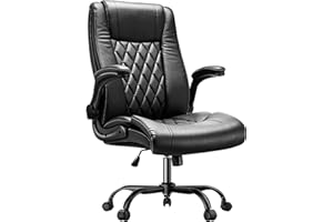 Marsail Executive Office Chair with Folding Armrests, PU Leather Ergonomic Desk Chair with Tilt Function, Height Adjustable, Rotating, Rolling for Home Office, Black