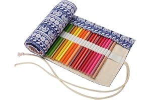 Amoyie Handmade Pencil Wrap Durable Gel Pen Storage Bag, Blue Elephant 36