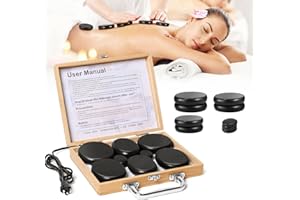 FACHMACH Electric Hot Stone Massage Warmer, 10PCS Hot Rocks Basalt Warm Stones with Portable Bamboo Heater Box for Home Spa, Relaxing Warming Therapy