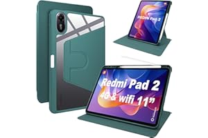 Lemxiee Case pour Xiaomi Redmi Pad 2 11" Coque avec Emplacement pour Stylo & Support Rotatif,Cuir PU + Acrylique Transparent