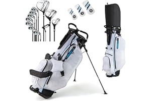 GYMAX Golf Clubs for Men Women, 12PCS Right Handed Complete Golf Set - 3 Woods (#1#3#5), 5 Irons (#5#6#7#8#9), Sand/Pitching Wedge, Putter, 3 Head Covers, Rain Hood & Stand Bag
