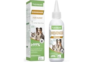Nayrmaer Ohrenreiniger Hund, 60 ml Hundeohr Reinigungslösung Gegen Ohrmilben Sanfte Pflege Bei Juckreiz Im Ohr, Ohrentropfen Milben, Ohr Reinigen fü Hunde, Katzen und Alle Anderen Tiere Dog