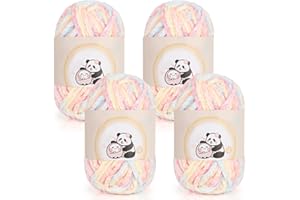 Aeelike Chenille Yarn Set 400g, 4 Pack Plush Chunky Chenille Yarn Gradient, Soft Fluffy Baby Velvet Thick Chunky Knitting Wool for Crochet Amigurumi, Blankets, Scarves, Socks & DIY Crafts, Rainbow