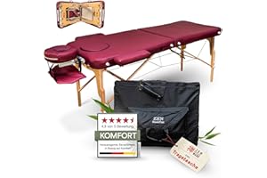ZEN BASIC III Massageliege klappbar & mobile Massagetisch aus Holz, stabile Massagebett - Massagebank höhenverstelbar, Tattoo & Kosmetikliege, Behandlungsliege mit Kopfteil, Armstütze & Tasche Weinrot