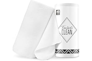 Fantasticlean Paños de Limpieza 40 Unidades, Rollo de Paño de Microfibra Rasgable, Trapos Reutilizables y Sin Pelusas 30 x 30 cm - Blanco