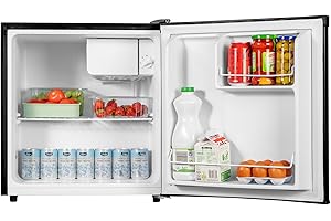 SIA AMZTT01BL Black Table Top Mini Fridge with Ice Box, 49L Drinks Beer Fridge, E Rated, Adjustable Thermostat, Ideal For Bedrooms, Caravans, Mobile Homes, 2 Years Parts and Labour Guarantee