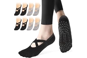 Bafiwu 4 Paires Chaussettes Pilates Chaussettes Antidérapantes Femme.Coton Yoga Chaussette Pilates Reformer Socks, Kit Pilates Maison Pilates Accessoires pour Pilates, Yoga, Ballet, Sport,Danse