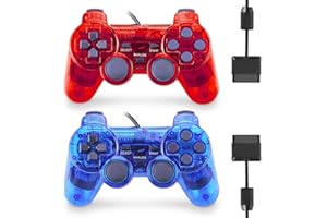 GBCON Wired Controller for PS2 High Performance Double Shock Gamepad Joystick Remote Compatible with Play station 2 (Clear Red and Clear Blue)