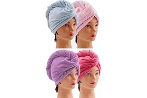 CAIHONG Mikrofaser Handtuch Haare 4 Stück, Super Saugfähiger Haarturban Turban Handtuch Mit Knopf, Kopftuch Handtuch für Lange Haar, Schnelltrocknend Mikrofaser Haarhandtuch (Blau, Rosa, Lila, Rot)