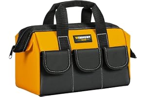 LBOYLOVE® Heavy-Duty Tool Bag with 5 Pockets, 12 Inch 1680D Polyester Waterproof Tool Organizer Bag, Ideal for DIY Enthusiasts and Craftsmen, 31x17x22CM (Yellow)