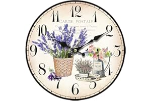 BY SIGRIS - Reloj Pared Vintage | Reloj Pared Madera - Diseño Lavanda - Diámetro 34 cm