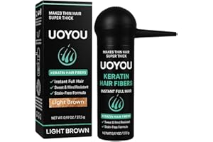 UOYOU Hair Fibres LIGHT BROWN 27.5g with Pump Applicator – Natural Keratin Hair Building Fibers for Thinning Hair – Undetectable, Sweat- & Wind-Resistant Concealer for Men & Women