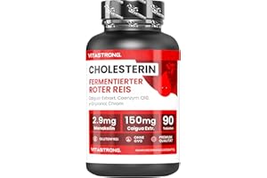 ‎VITASTRONG. Vitastrong Cholesterin-Stoffwechsel Ergänzung, Fermentierter Roter Reis, Caigua, γ-Oryzanol, Policosanol, Coenzym Q10 und Chrom, 90 Tabletten, Vitastrong Qualität, Fermentierter Roter Reis Cholesterin
