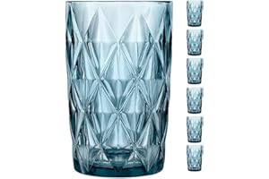 GENÉRICO 6 Vasos Elegance 40 cl Azul Marino Cok - Envio 24h - Vasos de Cristal para Casa, Restaurante, Hoteles - Ligeros y Resistentes con acabado de diamantes (Azul Marino, 40 cl)