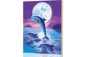 UNIVERTEN Malen Nach Zahlen Erwachsene Kinder Anfänger DIY Handgemalt Ölgemälde auf Leinwand Kit für Home Deko oder Geburtstag Weihnachten Geschenk Mit Farbe und Pinsel, Blauer Delfine 40x50cm