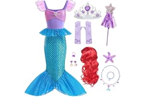 Tyidalin Disfraz Vestido Sirenita Niña Princesa Ariel Sirena con Peluca para Cumpleaños Fiesta Carnaval Halloween con Accesorios