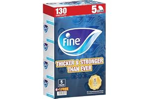 Fine Facial Tissue Boxes, 5 Packs of 130 Sheets x 2 Ply