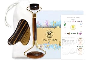SODACODA Crystali Set Gua Sha - Massaggio Viso Tradizionale Cinese per la Bellezza - Raschietto e Rullo in Pietra Semi-Preziosa (Occhio di Tigre del Sud Africa)