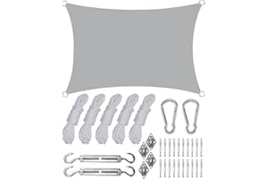 ZUMHIGH Sun Shade Sail, 2x3m Sun Shades for Garden Sail, 98% UV Block Sun Canopy for Garden Shade, Durable Waterproof Conservatory Sail Shades, Outdoor Sun Sail with All Install Kit, Weather Resistant, Grey