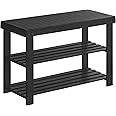 SONGMICS Entryway Bamboo Shoe Bench 2-Tier Shoe Rack Organizer Black ULBS04H