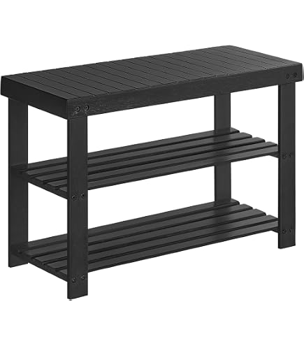 Banc Porte-chaussures SONGMICS 3 Niveaux Avec Siège Rembourré - Rangement Entrée, Cadre Métal, Gris Foncé Et Noir
