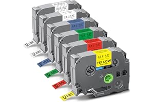 UniPlus Compatible 12mm Label Tape Replacement for Brother P-Touch TZe Laminated TZe-231 TZe-131 TZe-631 TZe-431 TZe-531 TZe-731 Work with PT-D200 PT-D210 PT-P750W PT-E110 PT-E300 PT-D400, 6-Pack