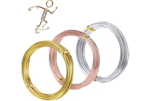 Cinvo 3 rollos de alambre de joyería para manualidades, alambre de aluminio, flexible, resistente al desgaste, para hacer manualidades (calibre 12/2 mm de grosor, plata, oro y oro rosa)
