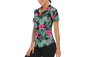 Syphiby Gym Top Women Short Sleeve Polo Shirts 1/4 Zip Up Moisture Wicking Golf Tops Sports Workout Running Tshirt S-XXL