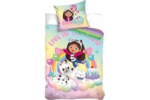 arlis Parure de Lit Gabby's Dollhouse, Housse de Couette Réversible 140x200 cm, Taie d'oreiller 65x65 cm (Parure de lit Gabby's Dollhouse)