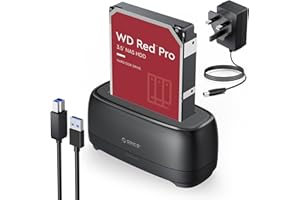 ORICO Hard Drive Docking Station USB 3.0 to SATA for 2.5&3.5 Inch HDD SSD 5Gbps Support UASP Hot-Swap Drive Bay Max Up to 22 TB with 12V 2A Power Adapter (DD18U3)