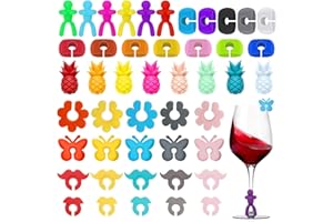 ZOCONE 46 Piezas Marcadores Vasos, Silicona Marcadores Vasos y Copas de Cristal Reutilizable Marcadores Copas de Vino Coloridos Identificador de Vaso Fiesta Marcadores de Bebidas para Copa Fiestas