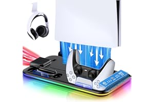 FORMLESSEMPIRE Cooling Stand for PS5 PlayStation 5 Station Charging Disc/Digital/Slim compatibility with RGB LED Controller Charging, PS Portal Charging, Controller Charger, PS5 Accessory (Black Compact)