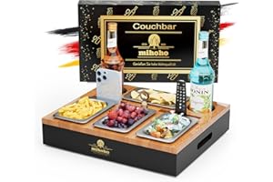 MIHOHO Couchbar, Sofa Organizer auf dem Beistelltische Couchtisch, Couchbar Holz als Bier Geschenke für Männer, Sofatablett Mit Vier Snackschalen und Mehrere Lagerplätze (schwarz)