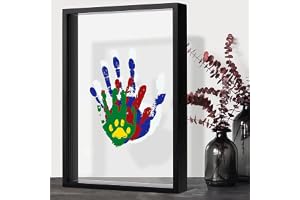 QSLKI Transparent familj hand fotavtryck kit för hantverk, svart, set med nyfödda och hela familjen, 4 deflektorer, 6 målningar, souvenir fotoram