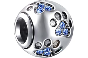 CHAWIN Jewelry Paw Prints Charm fits Pandora Charm Bracelets, Solid 925 Sterling Silver Beads with Clear Crystal, Round Ball Shape, European Style, Pet Cat Dog Puppy Charms