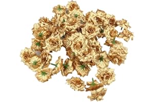 Luoem - Flor artificial dorada, de seda: Cabezas de rosas para decorar bodas, sombreros, vestidos, álbumes; en paquete de 50 unidades