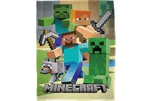 ‎FAMILANDO Minecraft Tagesdecke 160x200 cm - Große Kuscheldecke mit Minecraft Motiv Alex Steve und Creeper - Extra Flauschig, Coral-Fleece, Farbecht, Öko-Tex zertifiziert, Pflegeleichte Decke für Jungen