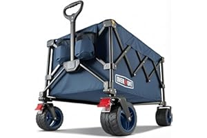 Overmont Składany Wózek Ręczny z Szerokimi Kółkami Do Jazdy w Terenie - Nośność 150 kg - Na Kemping, Uprawiania Sportu, Zakupów, Ogrodu, Niebieski
