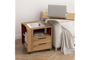 sogesfurniture Mobiler Beistelltisch Nachttisch Nachtschrank mit 2 Schubladen, höhenverstellbarer Sofatisch Laptoptisch für Schlafzimmer, Wohnzimmer, Eiche BHEU-CT1-OK