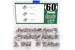 Keadic 60Pcs 4545 Series T Nuts, M5 M6 M8 Hammer Head Fastener Drop in T Slot Nut Assortment Kit with Organizing Box for Aluminum Profile - Carbon Steel Nickel Plated