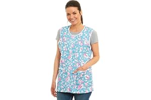 TESMARK Ladies Floral Buttons Through Design Piping Tabard Apron Overalls Front Pockets Stylish Tabards for Women Casual Aprons for Women to Use in Home Kitchen Restaurants Coffee Shops UK Made