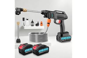 Viugreum Electric Pressure Washer with 6-in-1 Nozzle, 21V Battery Operated Cordless Power Washer with 5M Hose, 62Bar 270L/h, High-Pressure Jet Wash Tool with Foam Cannon & Vario Lance for Car Patio