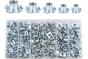 LEMIYOO 151 Pcs Four Pronged T-Nut Assortment, Threaded Insert Tee Nuts Kit,Captive Blind Connecting Bolt Fixings,For Wood Furniture, Brackets And Cabinets (M4/M5/M6/M8/M10)