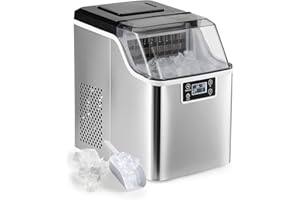 CREWORKS Eiswürfelbereiter Eiswürfelmaschine Edelstahl Ice Maker 22 kg 24 h Zubereitung 3,2 Liter Wassertank mit Luftkühlung und LED-Display Selbstreinigungsfunktion