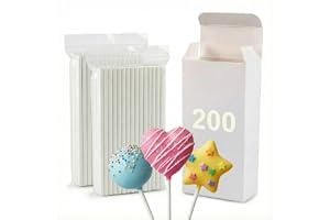 200 st 15 cm Cake pop-stjälkar, vitt papper, lollipoppinnar i set