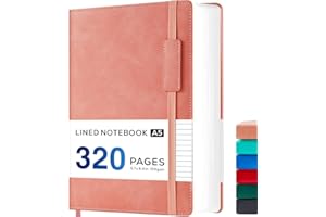 NIRMIRO Notizbuch A5 Liniert, Hardcover Leder Tagebuch für Erwachsene, 320 Seiten, 100 g/m² Tintenfestem Papier, Geeignet für Männer und Frauen zum Schreiben bei der Arbeit, 14 x 21 cm, Rosa