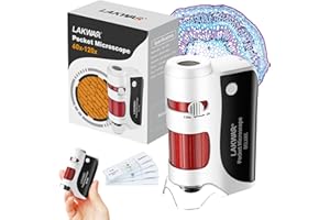 LAKWAR 60x-120x Mini Poche Microscope pour Enfants Adultes, Portable Miniscope avec Lames de Microscope, Portable Petit Scope pour Enfants Etudiants Ecole Minilabsters Education
